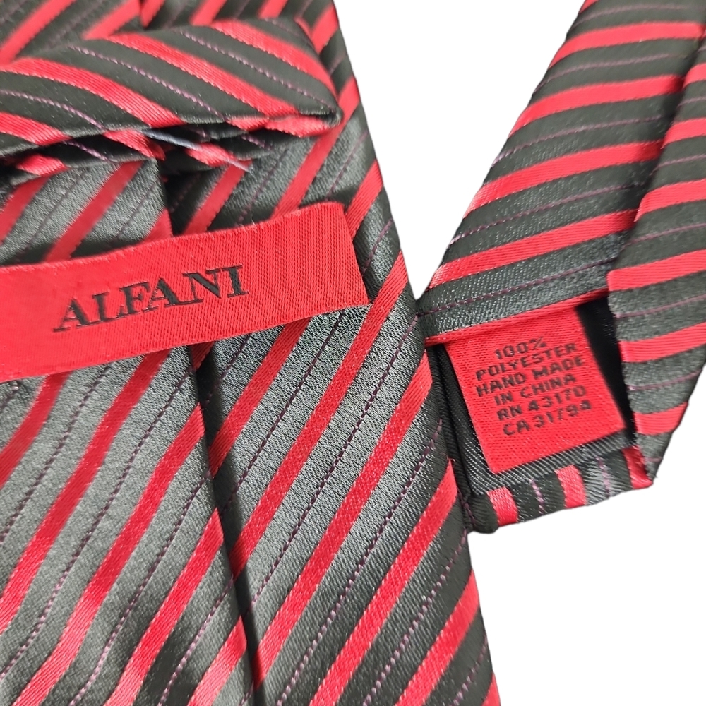 Alfani Red Black Stripe Skinny Necktie - Picture 3 of 4